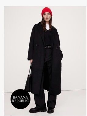 NEW Banana Republic Double-faced Wrap Black Belted winter long coat